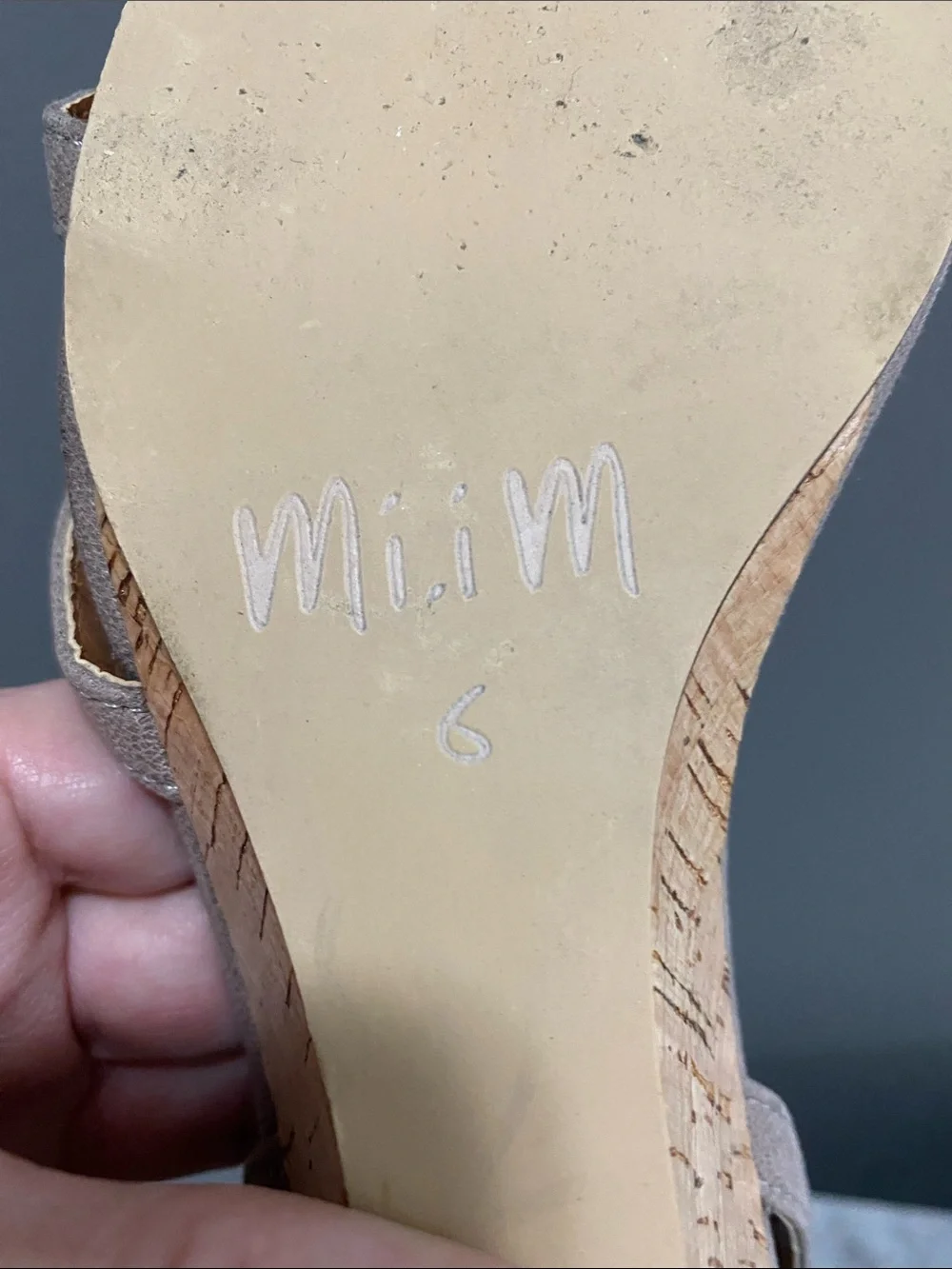Mi.iM Women's Leather Taupe Wedge Sandals with Ankle Strap Size 6